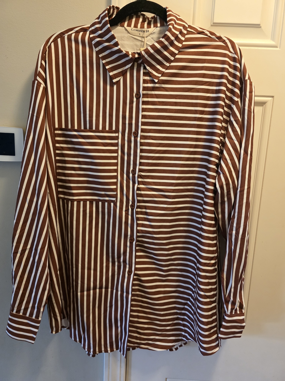 Commense Brown & White Striped Button-Down Shirt